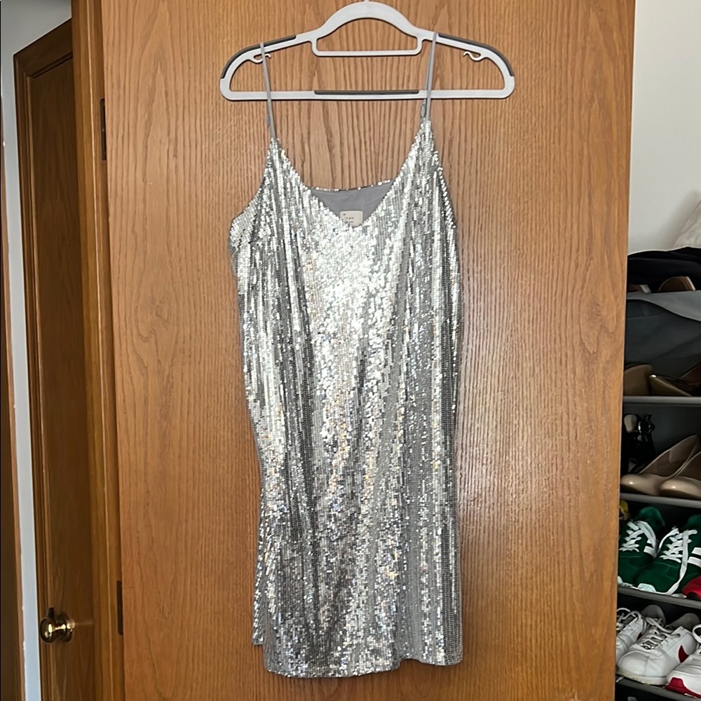 A New Day Silver Sequin Mini Slip Dress